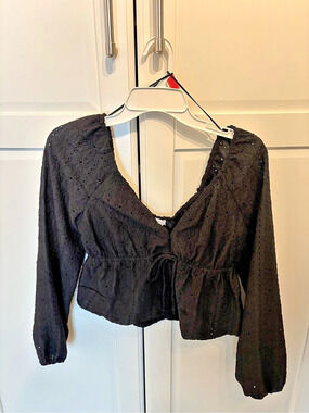 Rihoas Eyelet Long Sleeve Blouse in Black Size Medium
